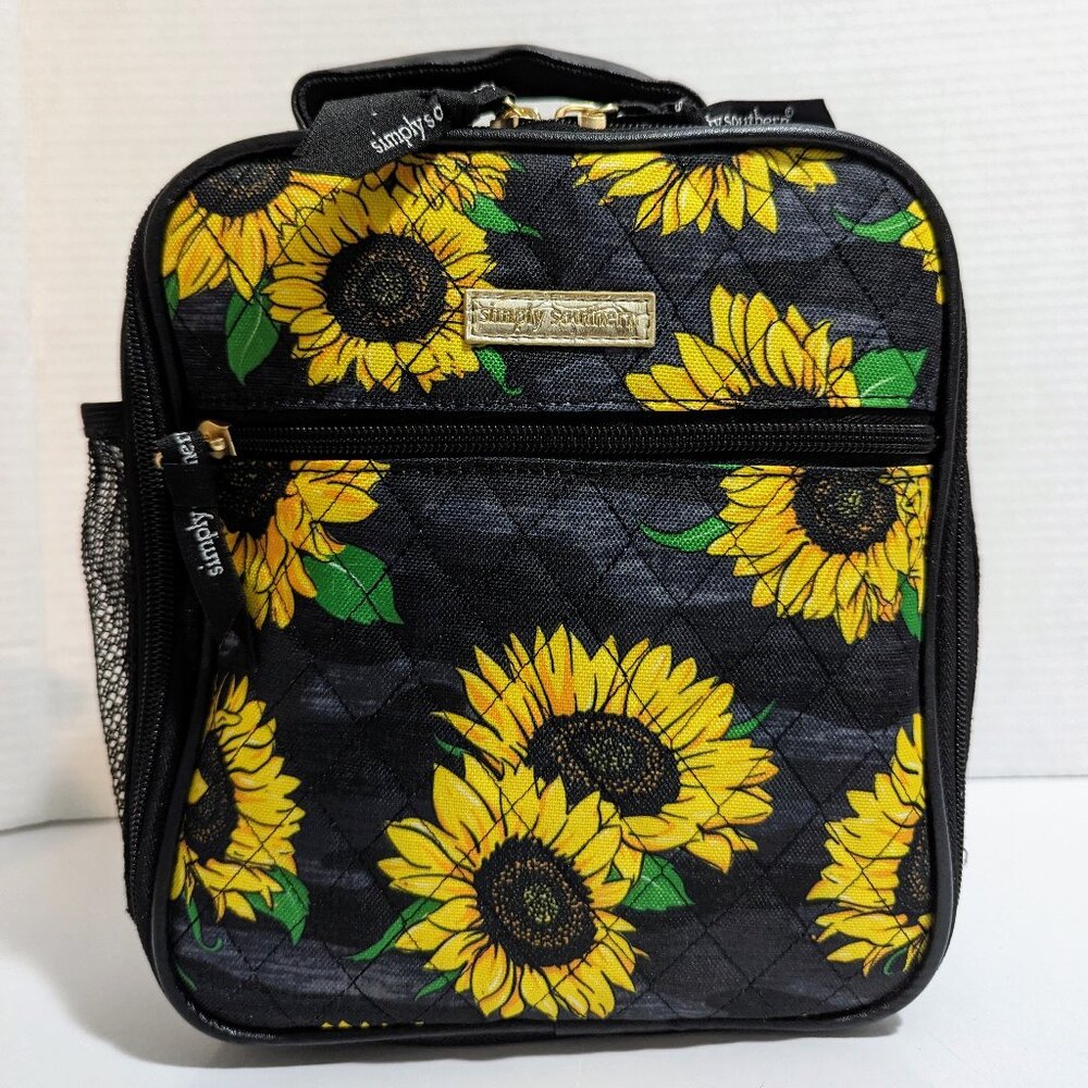 Simply Southern Lunch Box Bag Black Sunflower Zip Around Pre-Owned 9"x8"x4"